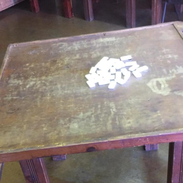 A historic domino table ready to use.