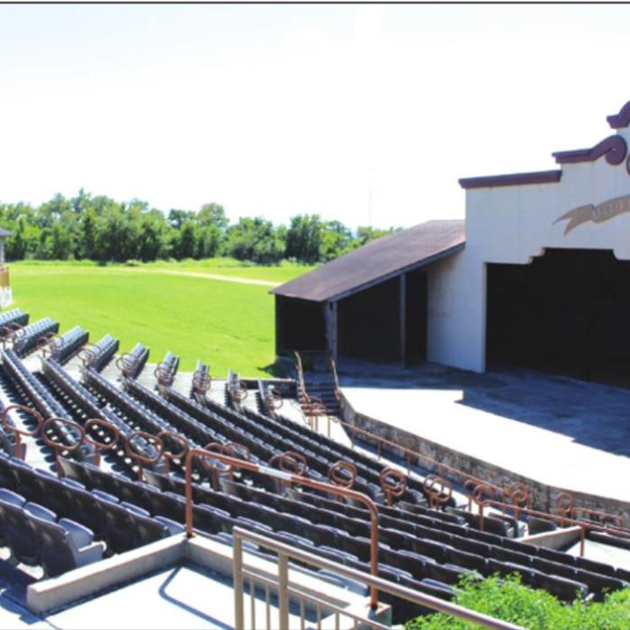 The aging roof above the stage and backstage area of the Sanford Schmid Amphitheater will be replaced thanks to a $10,000 grant from LCRA and the City of LG.