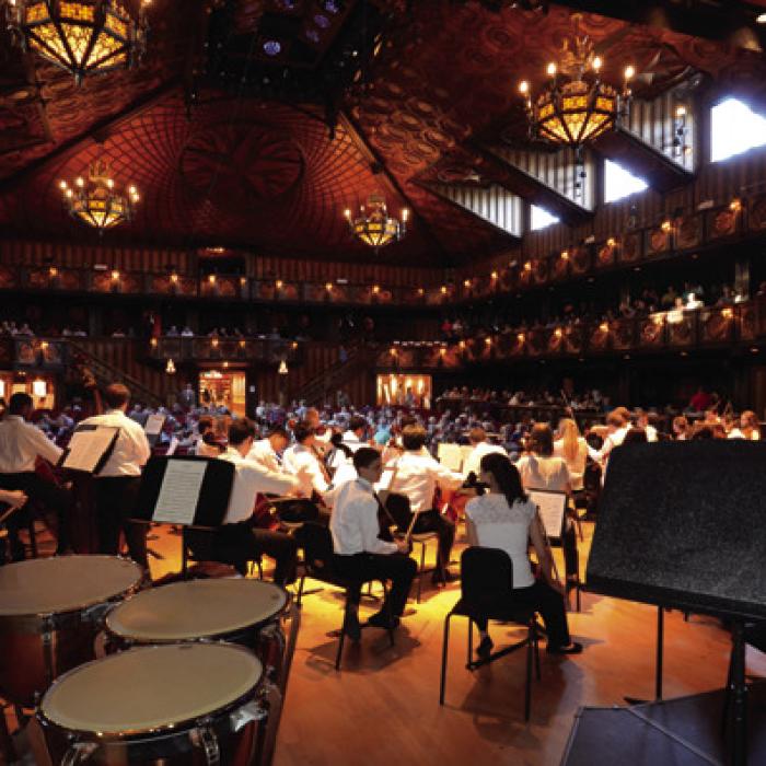 Young musicians prepare for concert on the Festival Institute stage.