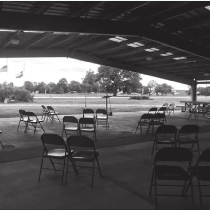 Chair were set up in groups so Memorial Day attendees could practice social distancing during the special service Monday.