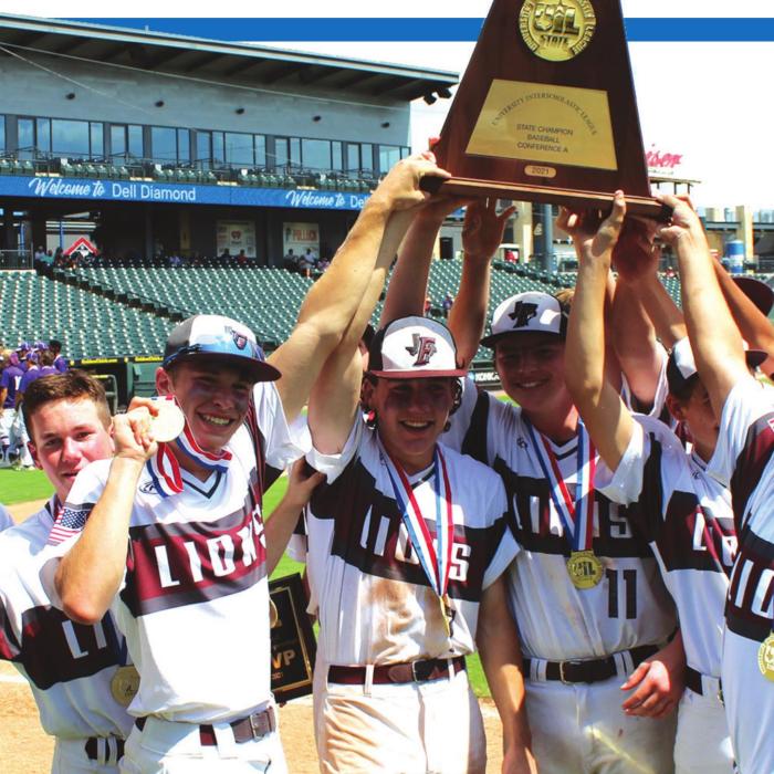 Members of the Fayetteville baseball team hoist the state title trophy after Thursday’s victory. Photo by Jeff Wick