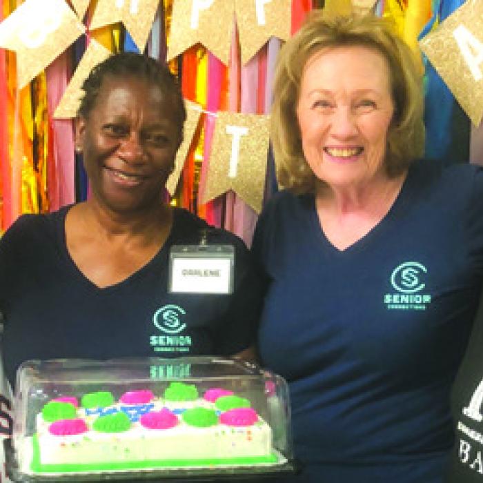 August birthdays were celebrated with Julie Hill, Darlene Williams, and Sharon Rodriguez pictured with a cake donated by Sandy Anderson and True Care Living in Columbus.