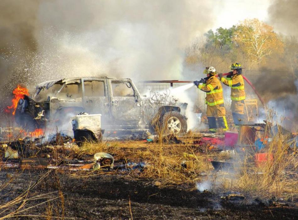 Fire Damages Jeep, Trailers