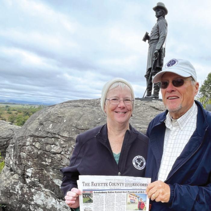 During a recent guided Civil War tour, Steven and Jackie Harker of Cistern, stood atop Little Round Top near Gettysburg. They also visited Manassas, Harper’s Ferry, Antietam, Fredericksburg, Chancellorsville, Spotsylvania, the White House of the Confederacy and Pamplin Park.