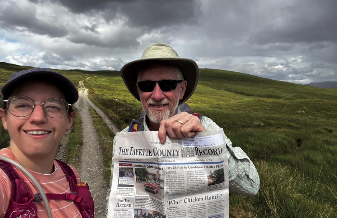 Bob McDowell and his daughter, Katie McDowell, on their 38-mile, three-day hike of the Scottish Highlands, took along The Fayette County Record. The McDowell’s took in all the beautiful, lush green scenery and lots of elevation gain.