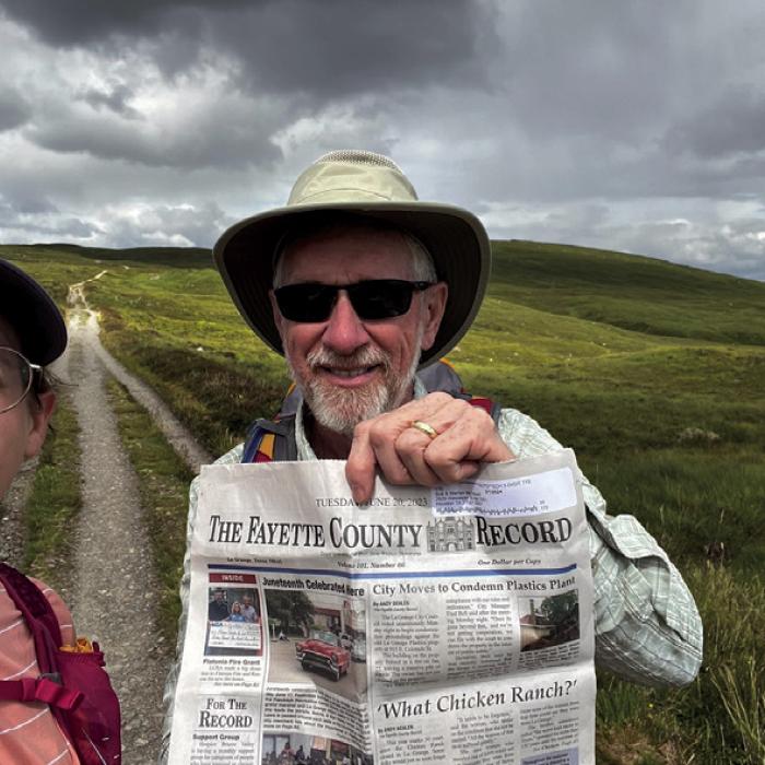 Bob McDowell and his daughter, Katie McDowell, on their 38-mile, three-day hike of the Scottish Highlands, took along The Fayette County Record. The McDowell’s took in all the beautiful, lush green scenery and lots of elevation gain.