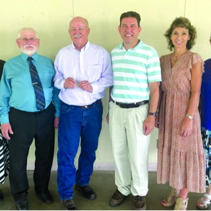 Andy Janda was awarded a 75 year membership pin from the Hostyn KJT Society No. 3 at their Aug. 14, meeting. Pictured from left: Reporter Dianna Kallus, Vice President Benedict Kallus, Recipient Andy Janda, State Secretary/Treasurer Kevin Kana, Treasurer Brenda Fietsam and Secretary Joyce Muras.