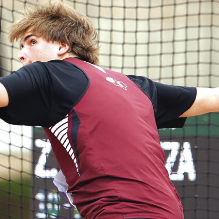 Flatonia’s Zach Charanza, who finished 8th in the 2A discus competition, prepares to throw the discus.