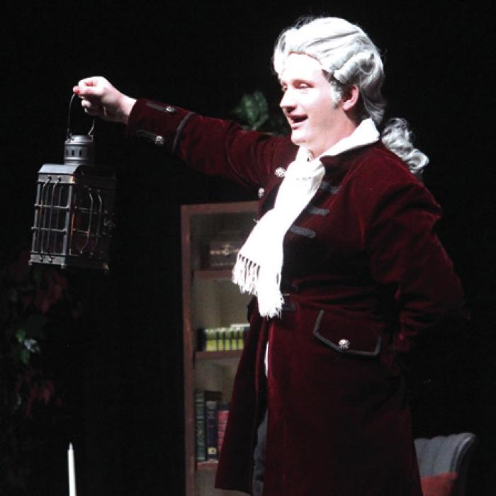 Student Jeremiah Lenhart played the elder Marquis de LaFayette in this week’s production.