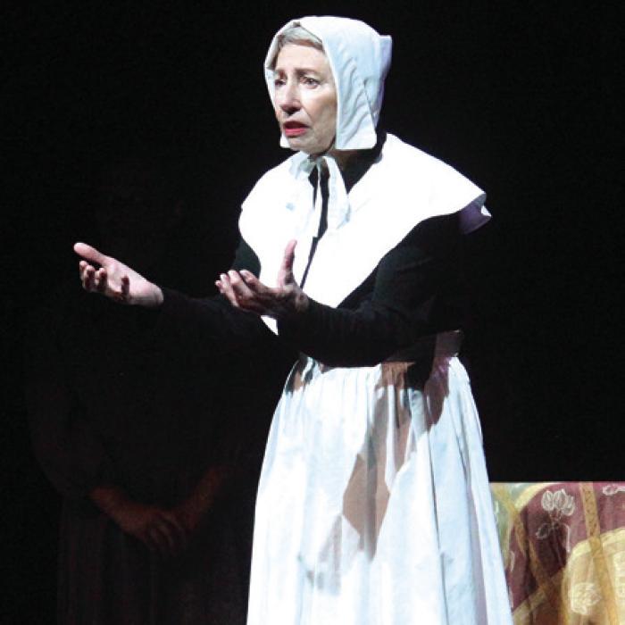 Mary Margaret Mann wrote the play and also starred in it as Elizabeth Edicott the Pilgrim.