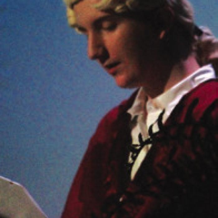 Jackson Elliott portrayed the younger Marquis de Lafayette in the play and then introduced his UIL award state semifinal winning documentary film “Crosby” which was shown to the student body after the play. Photos by Jeff Wick