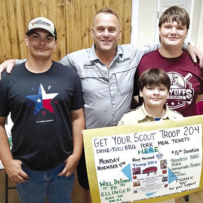 Members of Boy Scout Troup 204 were selling tickets for their upcoming fundraiser meal at the recent Ellinger National Night Out event.