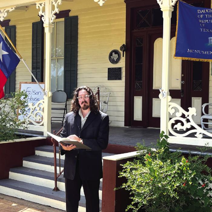 Garrett Reavis, above, portrayed iconic La Grange resident Nathaniel Faison Saturday as the Historic Faison House presented “Nathaniel Faison: Explorer and Texas Hero,” a program for guests to learn about the notable life of Nathaniel Faison, a survivor of the Dawson Massacre. The event was part of the Texas Heroes Day events in La Grange. Photo by Jeff Wick