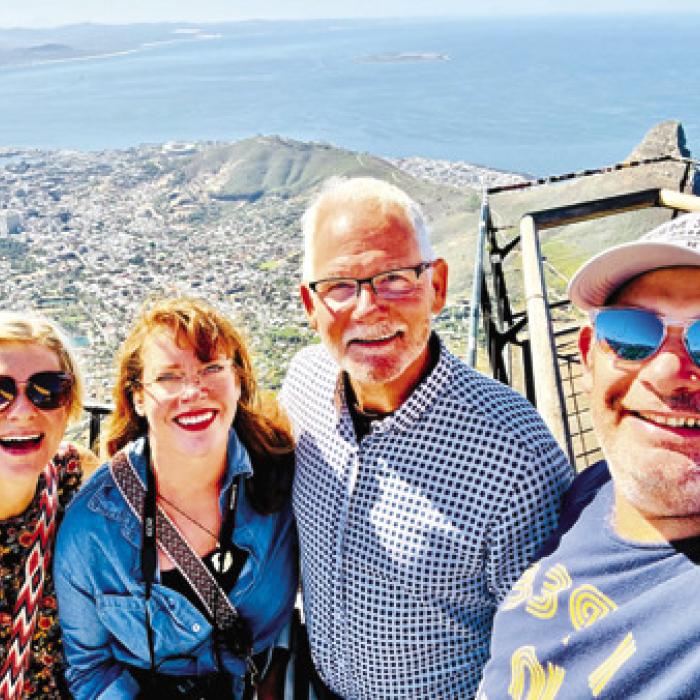 Former La Grange resident Lynne Strever, Elizabeth and John Binning of West Point, and Dustin Strever from the top of Table Mountain.