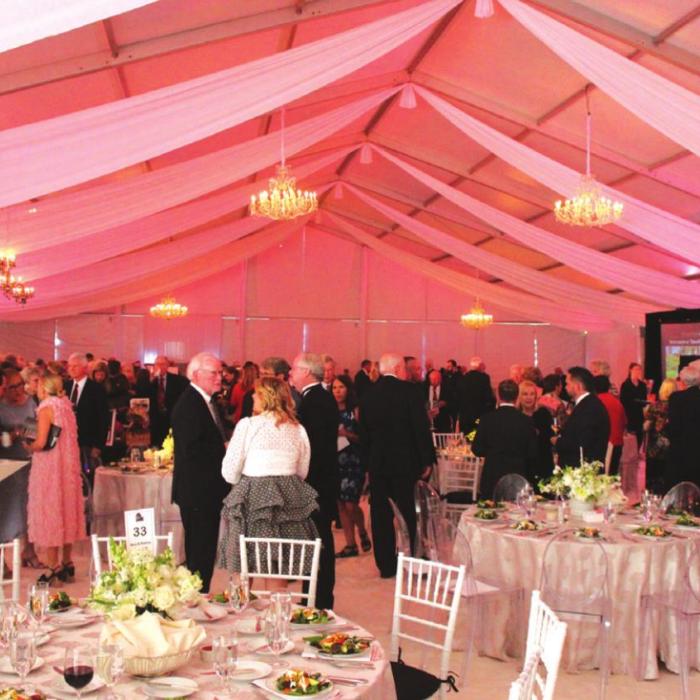 A wide-shot of the massive tent that was set up on the Festival Hill grounds for the occasion.
