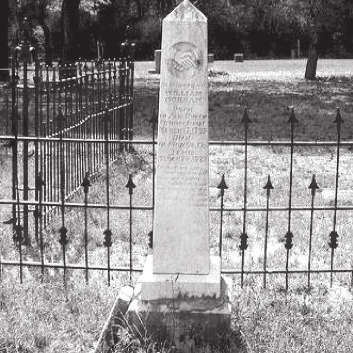 The William Gorham monument at Pin Oak Cemetery.