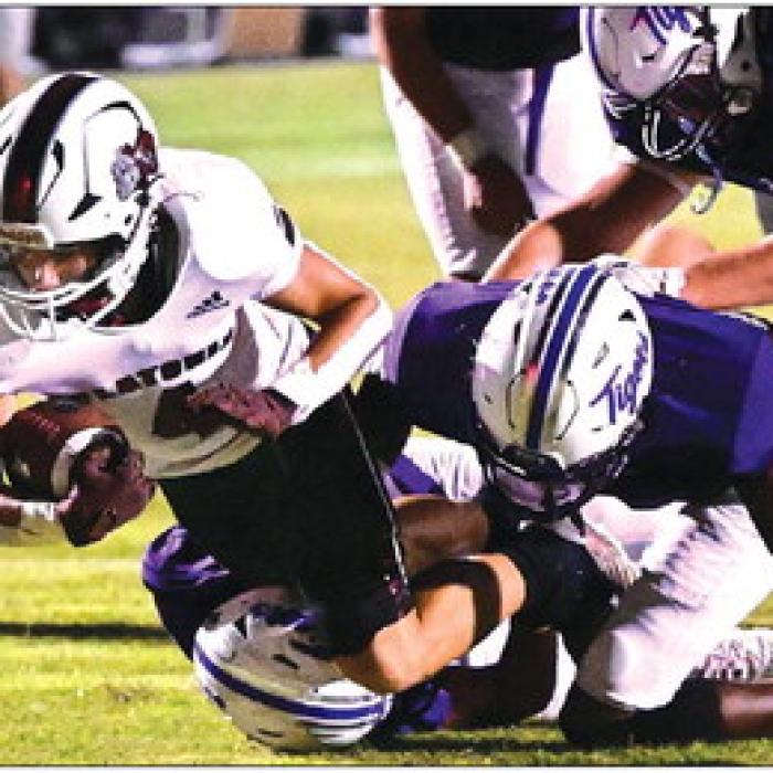 Flatonia’s Beck Zimmerman picks up the first down for the Bulldogs. Photo by Stephanie Steinhauser