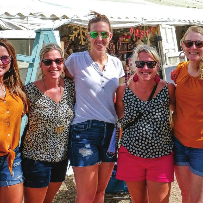 This group of ladies from Cypress were among the crowd in Warrenton on Wednesday for the Fall Antiques Fair: (from left) Laura Mikel, Corrina Wilcox, Amy Brandt, Christa Wilson and Lindsey Havel. Wilcox and Wilson are twin sisters and own vacation rental property in Brenham called 12 Armadillos (www.12armadillos.com). The sisters brought their friends along to Warrenton to shop some interior decor for their condos. Photo by Andy Behlen