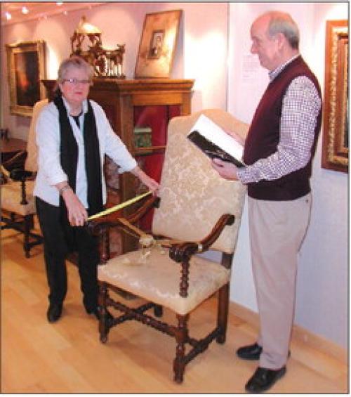 Lamar Lentz, Library and Museum Collections Curator, and Pat Johnson, Associate Curator of Collections, register the Toscanini Chairs into the Institute’s collection. Mr. Lentz will lead the Docent Program.