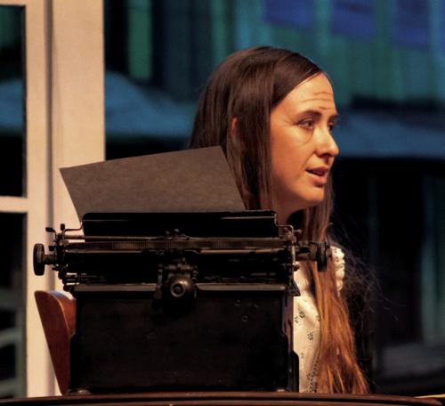 Zoe Janda, shown here at her typewriter, played Widder Maisey, a very unique newspaper woman. Photos by Meadow Taylor-Marklin