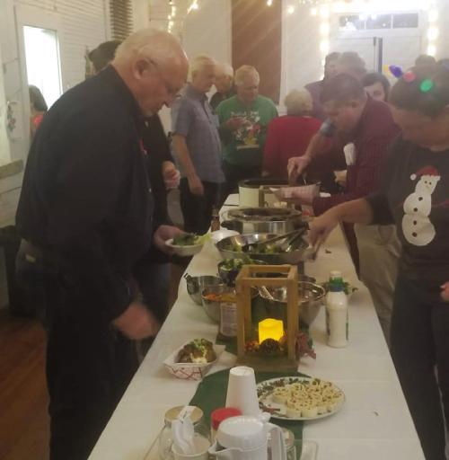 Baked potato bar set up for Winchester Community Christmas Party.