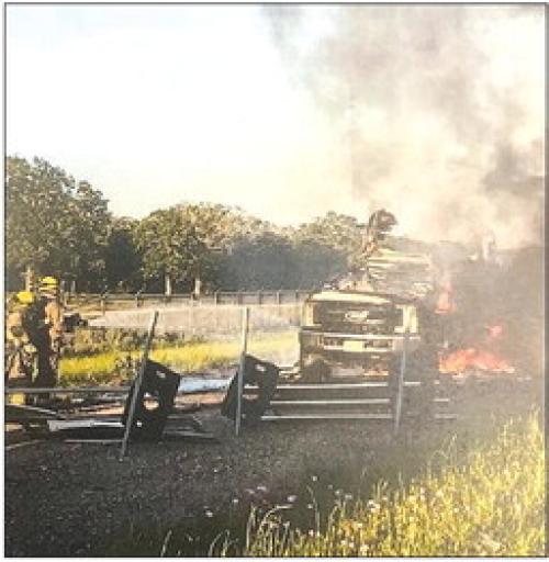 Truck, Trailer Engulfed In Flames a Total Loss