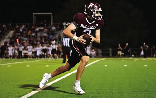 Flatonia’s Bryson Morrill, shown here earlier in the season, led the Bulldogs in receiving yards Friday versus Ganado. Photo by Stephanie Steinhauser