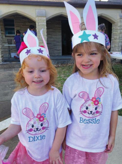 The Sassin girls, Dixie and Bessie, modeling their bunny ears.