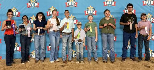 Pen of 2 Heifers: Tatum Fritsch, Avah Noriega, Georgia Jones, Madison Markwardt, Nolan Surman, Rowdy Guenther, Haddie Krebs, Ellie Morgenson, Caden Tovey, and Tate Fritsch.