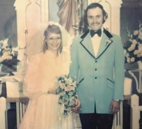 Greg and Debbie Hunger at their wedding on Jan. 17, 1976 at St. John Lutheran Church in New Ulm.