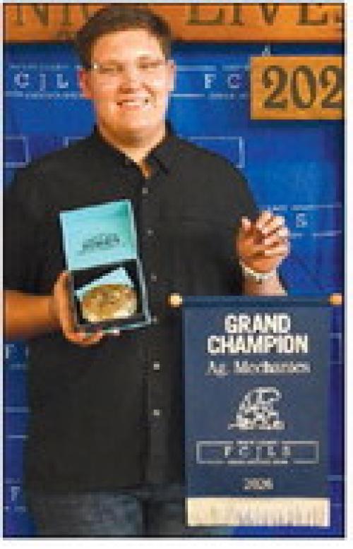 Grand Champion Ag Mechanics - Josh Vrana, Flatonia FFA. Grand Champion Buckle Sponsor - Wick Water Well Service.