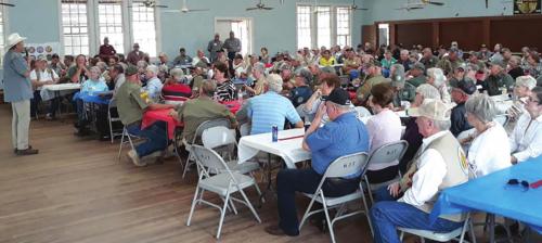 Fayette County Judge Joe Weber talks to the crowd Tuesday at the Ammannsville Hall. Photo by Dana Sternadel