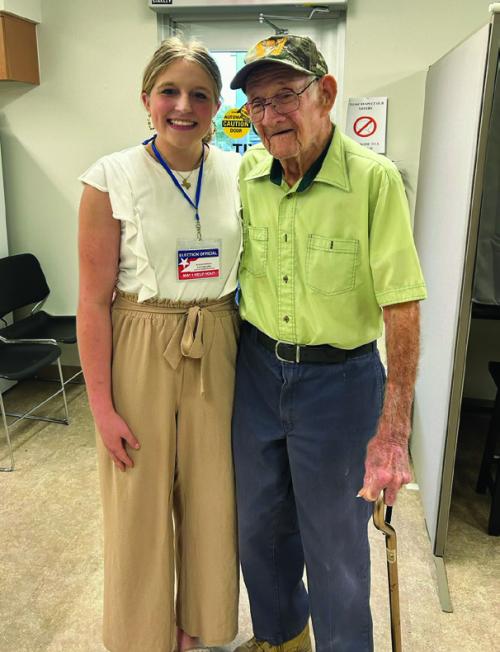 Fayette County election worker Reagan Moreau, a 16-year-old high school student from Fayetteville, got a chance to meet Abraham Froese of Carmine, a 97-year-old World War II vet from Carmine, who came into the election office to vote last Sunday. He is one of the last living World War II vets in the area.