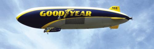 The Goodyear Blimp hovering over the airport. Photo by Stenton Maddox