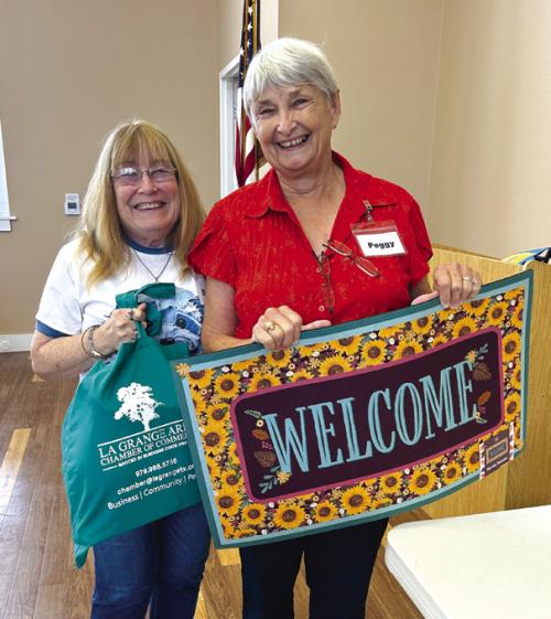 On Wednesday, Sept. 2, Denise and Peggy happily showed off their bingo blackout prizes. Denise won a blanket, notepad and set of pens, compliments of Amanda Gifford, Executive Director of the La Grange Area Chamber of Commerce. Peggy won the sunflower welcome mat from Senior Connections picked out by Denise Roberts.