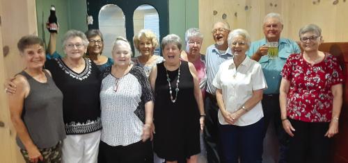 The Round Top-Carmine graduating class of 1963 gathered at JW’s Steakhouse on Aug. 13 for their 59th reunion. Pictured are front from left: Bonnie Golleher Dube, Sedalia Bauer Ullrich, Doris Jean Leonhardt Eckermann, Peggy Voelkel Holland, Virgie Weishuhn Hall, and Maxine Hinze Dominey; back row: Linda Renck Mattocks, Judy Eichler Baichtal, Carol Ann Lange Fewell, Valgene Ebner, and Leonard Kaspar. Not pictured is Randal Banik, who also attended.