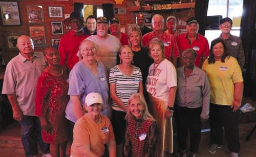 The Burton High School class of 1976 celebrated their 50-year class reunion. Pictured front from left are: Donna Boehnemann Putnum, Janice Mantey Naylor; second row: Coach Delphine Hinze, Georgia Gantt, Shirley Draeger Thorpe, Leatrice Badke Marek, Cindy Lucherk Brittain, Darline Mathis Hoskins, Waldine Nienstedt Wickel; third row: Keith Jackson, Billy McGlaun, Jackie Ray Roemer, Charles Hodde, Gary Knebel, and Larry Shupe; back row: Russel Neinast, Tim Eberhardt, Mike Tarver, and James Mantey.