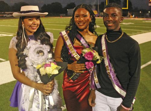 La Grange High School announced its homecoming royalty prior to Friday’s football game. Left to right, Leopardette Sweetheart was Michelle Leal, LHS Sweetheart was Joy Moore and LHS Beau was Jordyn Murray. Photo by Jeff Wick