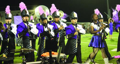 The La Grange High School Band (shown above at halftime of Friday’s football game), earned a superior rating at the Region marching competition Saturday. They advance on to Area in two weeks. Photo by Jeff Wick