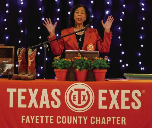 Arleas Upton Kea, President &amp; Chair of the Texas Exes Board of Directors—and a proud Schulenburg native—made the trip from Washington, D.C. to join the celebration March 7 in Round Top. Photo by Gabby Castillo