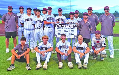 The members of the Fayetteville baseball team celebrate on the field in Somerset Thursday after winning the Region IV-1A title.