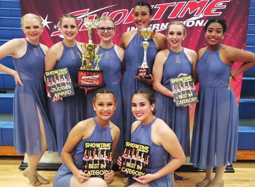 Top row from left to right: Shiloh Brown (Sophomore), Kylie Zbranek (Freshman), Captain Kylee Kelley (Sophomore), 1st Lieutenant CiCi Barcenas (Junior), Savannah Bretz (Freshman), Social Officer Tiyonna Washington (Sophomore). Bottom row left to right: Natalie Orona (Freshman), Bianca Veitch (Freshman)