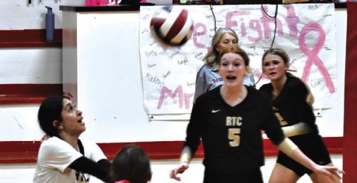 The Round Top-Carmine volleyball team beat Burton in four sets Friday to improve to 30-7 overall and 6-0 in district. Here Maggie Salinas passes a ball in that match. Photo by Paul Kipp