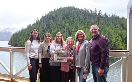 The Record recently traveled to Seattle, Washington and cruised to Juneau, Skagway and Ketchikan, Alaska and British Columbia, Canada. From left to right are twins Amanda and Sarah Kaase, Angeline Howard, Mary Ann Kaase, Juli Kaase, and Kenneth Kaase. Going on vacation? Take along the newspaper, snap a photo and send it to us.