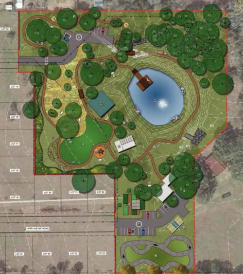 The proposed design of the new city park at Hope Hill.