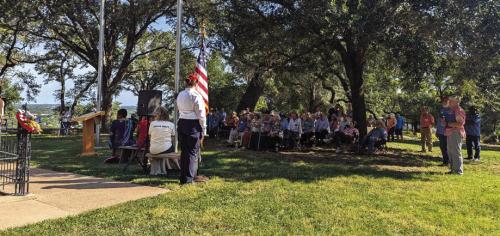 The annual Monument Hill Remembrance was held at Monument Hill State Historic Site on Saturday, Sept. 14. Visitors and descendants, above, participated in a solemn ceremony to commemorate the Dawson and Mier men entombed at the site. Costumed reenactors, (right) placed wreaths at the tomb as part of the ceremony. There were also special presentations at the Faison House Saturday. Photos courtesy of Gavin Miculka