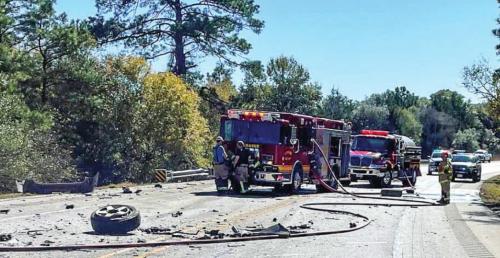Fayette County EMS took this photo of the accident scene on US 77 near Rabbs Prairie Road Sunday.
