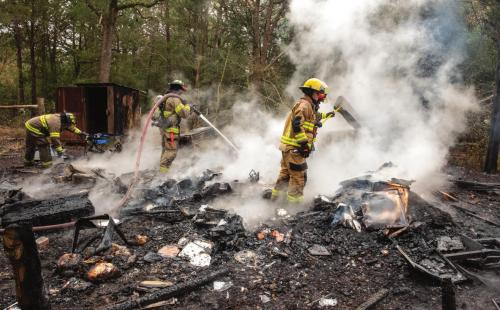 Muldoon and Flatonia firefighters battled a fire that burned a shed on Boulton Creek Rd. Wednesday. Photo by Andy Behlen