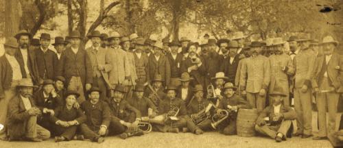 A historic photo of Bluff Schuetzenverein members when marksmanship competitions were held regularly between the 1870s and 1920s.