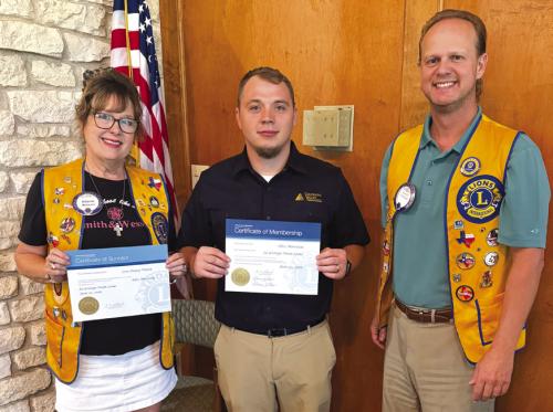 The La Grange Noon Lions Club welcomed Alex Morrison to the club. Alex is the Sales Manager with Colorado Valley Communications and has lived in La Grange for four years with his wife and family. Pictured are Lion Diana Wilson and David Wagner.
